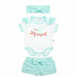 Conjunto Blanco y Azul con Body y Short de Sirenita para Bebé