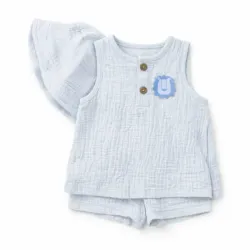 Conjunto Celeste con Blusa, Short y Sombrero de León 