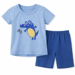 Conjunto Celeste y Azul con Pullover de Cocodrilo y Short