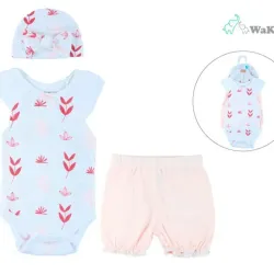 Conjunto de Enterizo, Bloomers y Gorro para Bebé Temática Flores