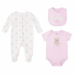 Conjunto de Enterizo, Body y Babero Rosado