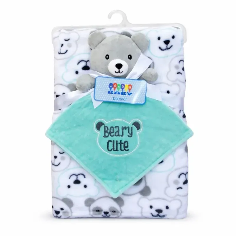 Conjunto de Manta Blanca con Panda y Osito Verde para Bebé