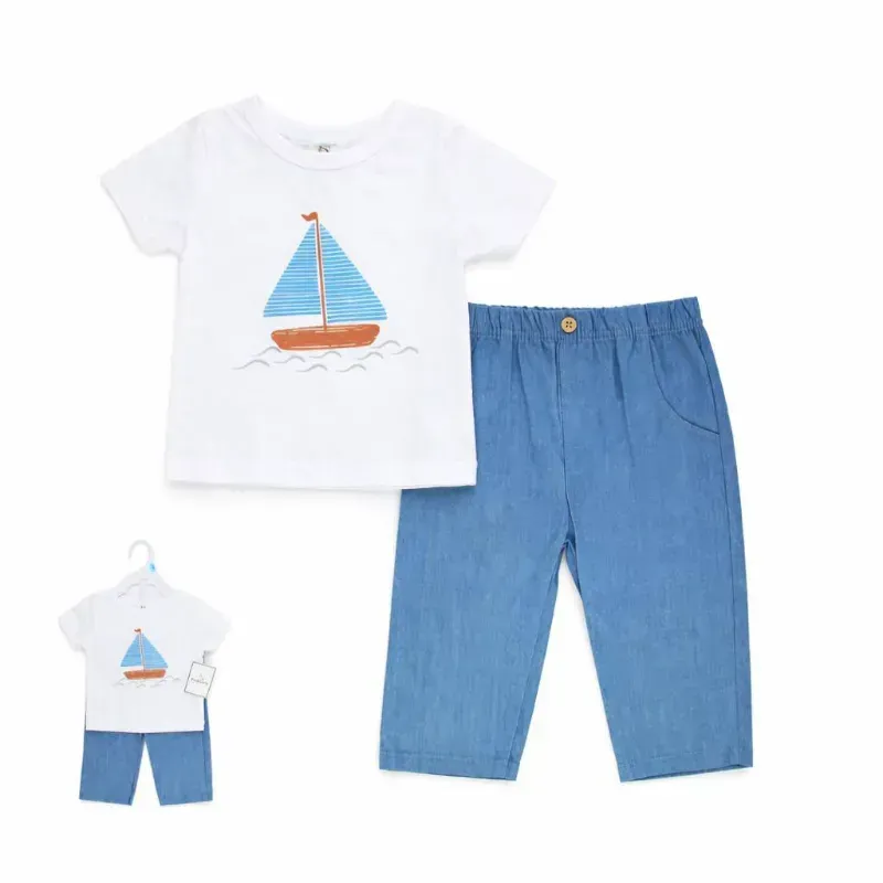 Conjunto de Pullover Blanco y Pantalon Azul