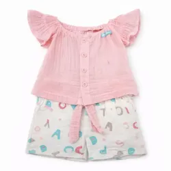Conjunto Fisher Price Rosa y Blanco con Top y Short de Letras