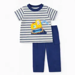 Conjunto Gris y Azul con Pullover de Excavadora y Pantalón
