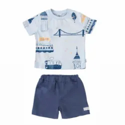 Conjunto Gris y Azul con Pullover  y Short para Bebé