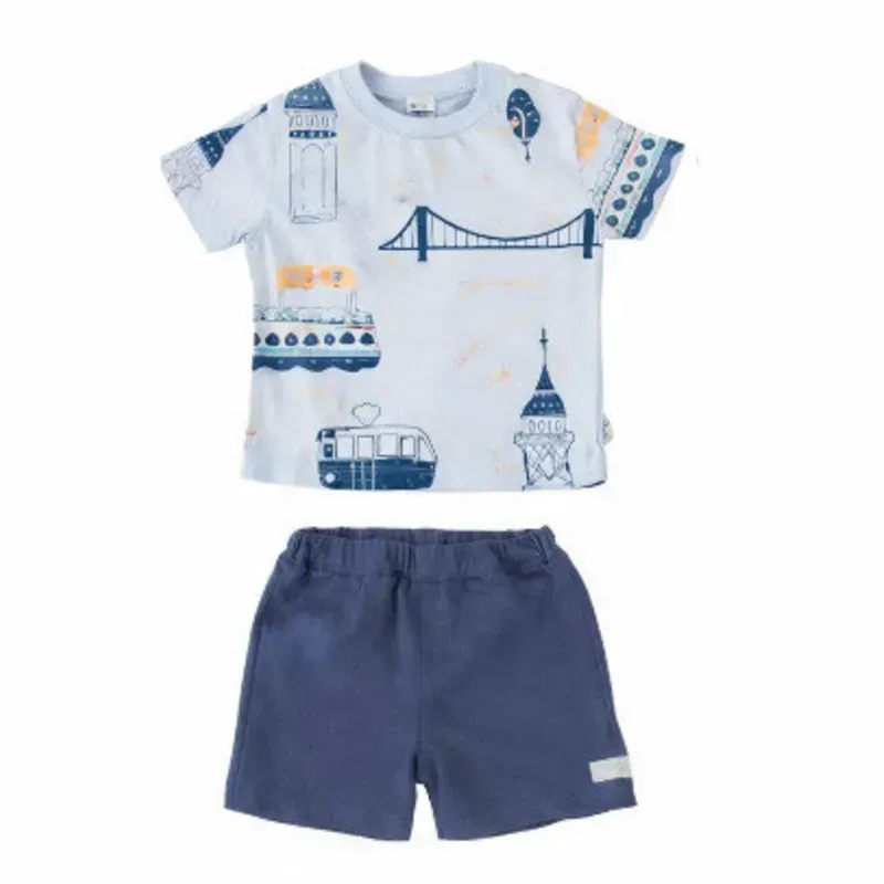 Conjunto Gris y Azul con Pullover y Short para Bebé