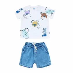 Conjunto Pullover con Animales y Short de Mezclilla