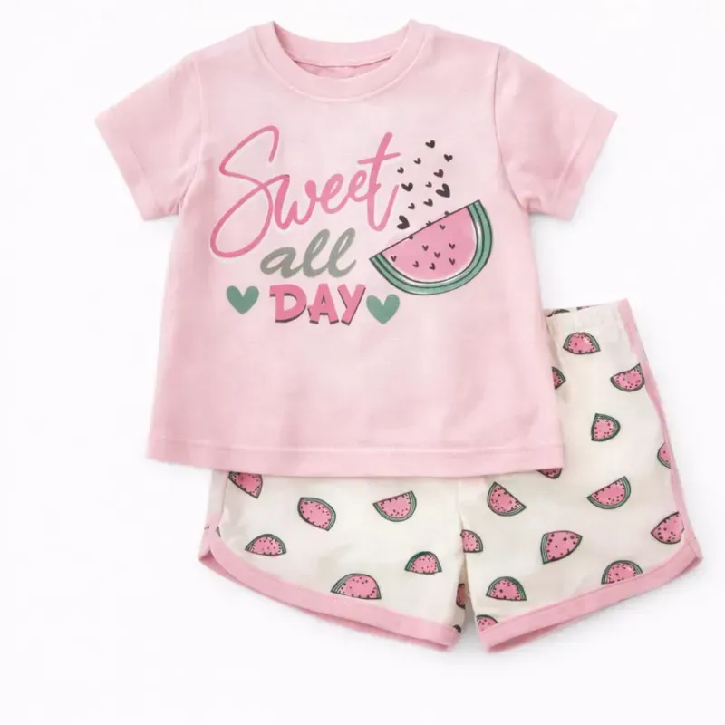 Conjunto Rosa con Pullover con Estampado de Sandía y Short