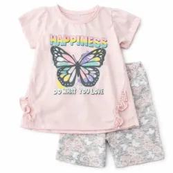 Conjunto Rosa y Gris con Pullover y Short de Mariposa 
