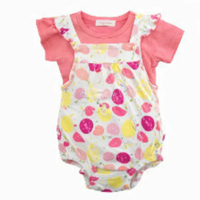 Conjunto Rosa y Multicolor con Playera y Romper de Frutas para Bebé