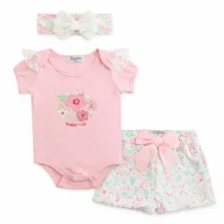 Conjunto Rosado de Body , Short y Cinta para el cabello