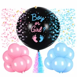 Globo de 36 pulgadas+ Confeti redondo, Pies Azules o Rosa para Revelación de Sexo