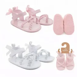 Sandalias con Moño para Bebé Rosa/Blanco