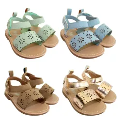 Sandalias Infantiles Verde/Azul/Dorado/Marrón con Flores Perforadas