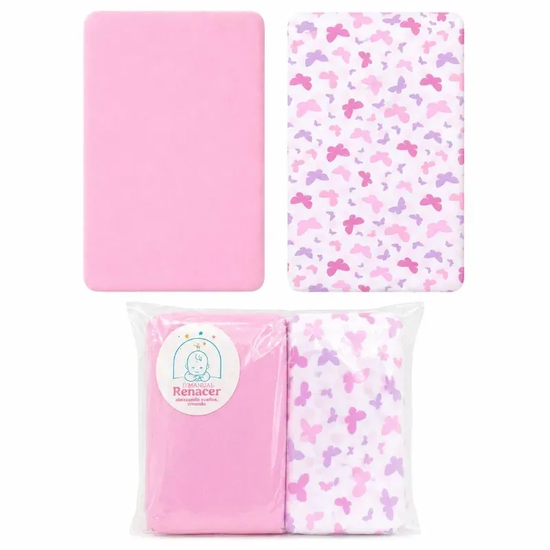 Set 2 Sábanas de Algodón Ajustable para Cuna de Bebe.