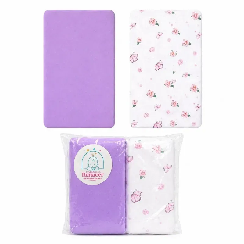 Set de 2 Sábanas de Algodón Ajustable para Cuna de Bebe.