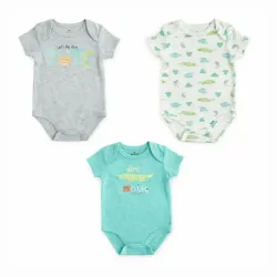 Set de Bodies Turquesa, Gris y Blanco con Animales para Bebé