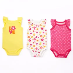 Set de Bodys Amarillo, Blanco y Rosa con Flores para Bebé