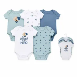 Set de Bodys Azul, Blanco y Verde con Perritos para Bebé