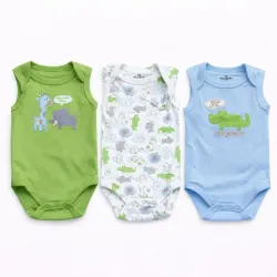 Set de Bodys Azul, Verde y Blanco con Cocodrilos para Bebé