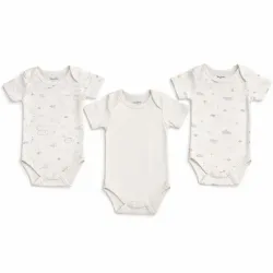 Set de Bodys Beige con Estampado Nubes y Estrellas para Bebé
