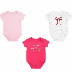 Set de Bodys Blanco, Rosa y Vino con Moño para Bebé