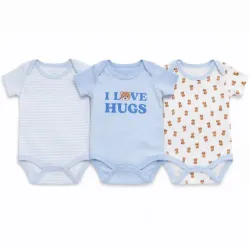 Set de Bodys Celeste, Blanco con Ositos y Rayado para Bebé