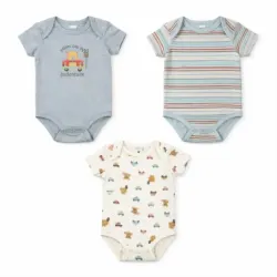 Set de Bodys de Bebé Azul, Blanco y Rayado