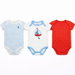 Set de Bodys de Bebé Náuticos Azul, Rojo y Rayado
