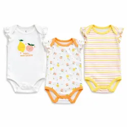 Set de Bodys de Rayas, Blanco y Naranja con Frutas para Bebé