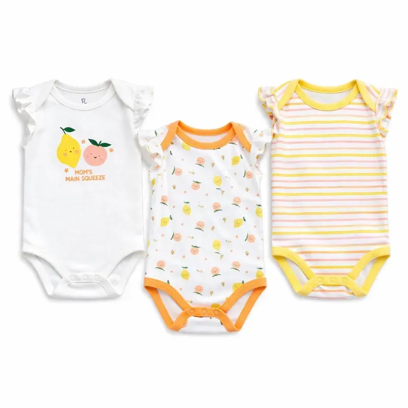 Set de Bodys de Rayas, Blanco y Naranja con Frutas para Bebé