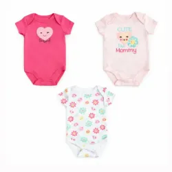 Set de Bodys Rosa, Blanco y Pastel con Corazón para Bebé