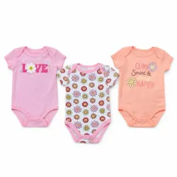 Set de Bodys Rosa, Durazno y Blanco con Flores para Bebé