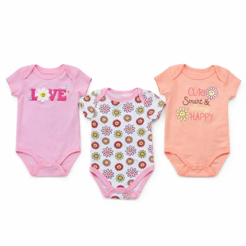 Set de Bodys Rosa, Durazno y Blanco con Flores para Bebé