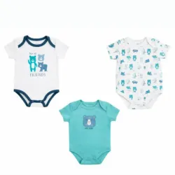 Set de Bodys Verde, Beige y Blanco con Osito para Bebé
