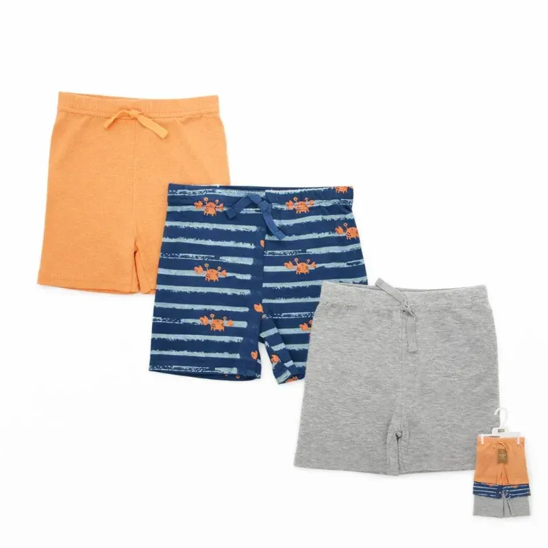 Set de Shorts Naranja, Azul con Cangrejos y Gris