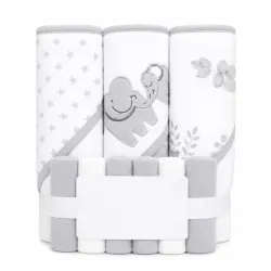 Set de Tres Toallas con Capucha + Seis Toallitas