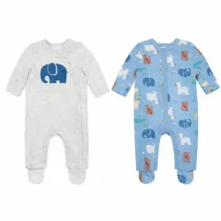Set Gris y Azul de Enterizos de Elefante y Animalitos para Bebé