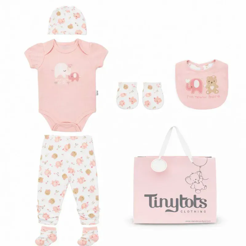 Set Rosa con Body, Pantalón, Gorro y Manoplas para Bebé