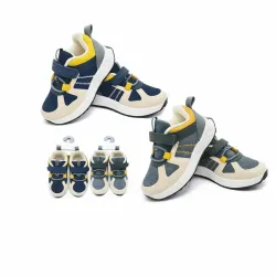 Tenis Azul Marino con Detalles Beige y Amarillo para Bebé