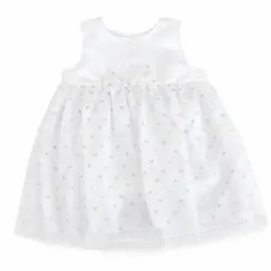 Vestido Blanco con Flores Plateadas y Lazo