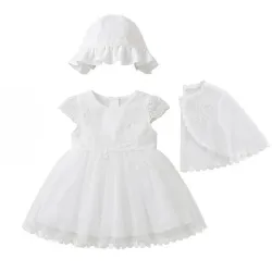 Vestido para Bautizo bordado floral y gorro .