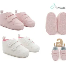 Zapaticos Infantiles Corte Alto con Flores Rosa/Blanco
