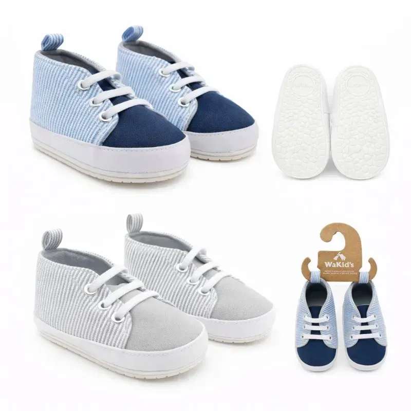 Zapaticos Rayados para Bebé Azul/Gris