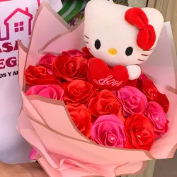 RAMO DE FLORES ETERNAS CON PELUCHE