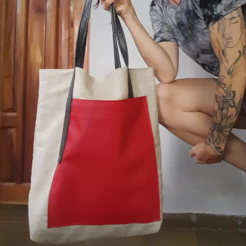 Red and beich bag