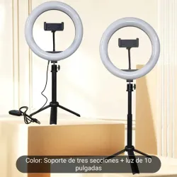 Aro de luz con trípode, base para el celular y cambio de luces
