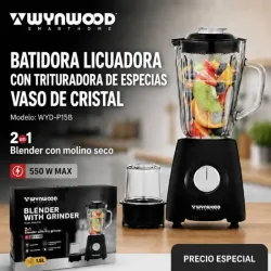BATIDORA LICUADORA DE CRISTAL DE ALTA CALIDAD CON TRITURADOR DE ESPECIAS.