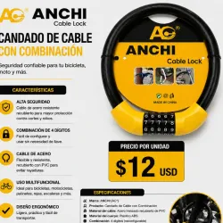 Candado de cable con combinación para moto y bicicleta